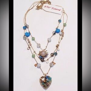 BETSEY JOHNSON Three-Tier Illusion Crystals & Stones Accented Necklace NEW NWT